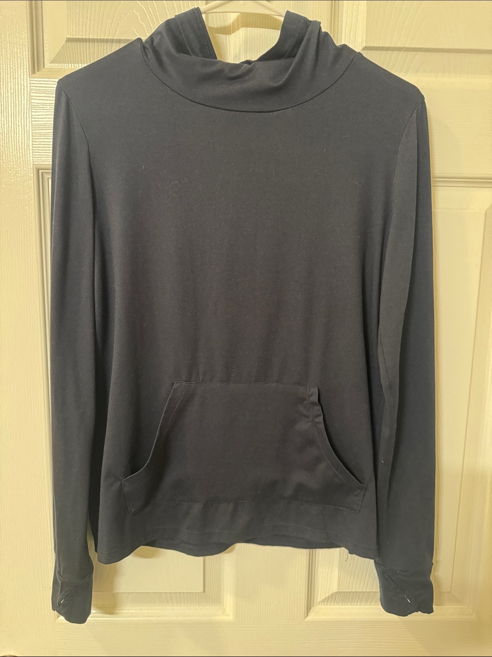 Black Long-Sleeve Hooded Pullover with Front Pocket